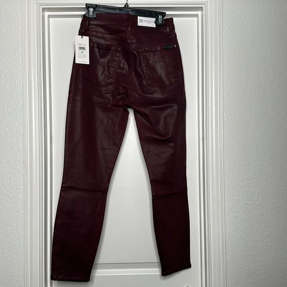 7 for all of Mankind HIGH WAIST ANKLE SKINNY IN COATED Burgundy - Picture 4 of 12